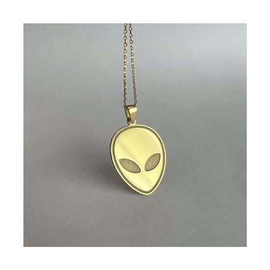 Unisex Model 925 Ayar Gold Alien Tasarım Gümüş Kolye