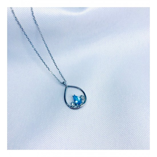 Blue Topaz Taşlı 14 Ayar Pırlanta Kolye