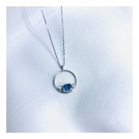 Blue Topaz Taşlı 14 Ayar Pırlanta Kolye